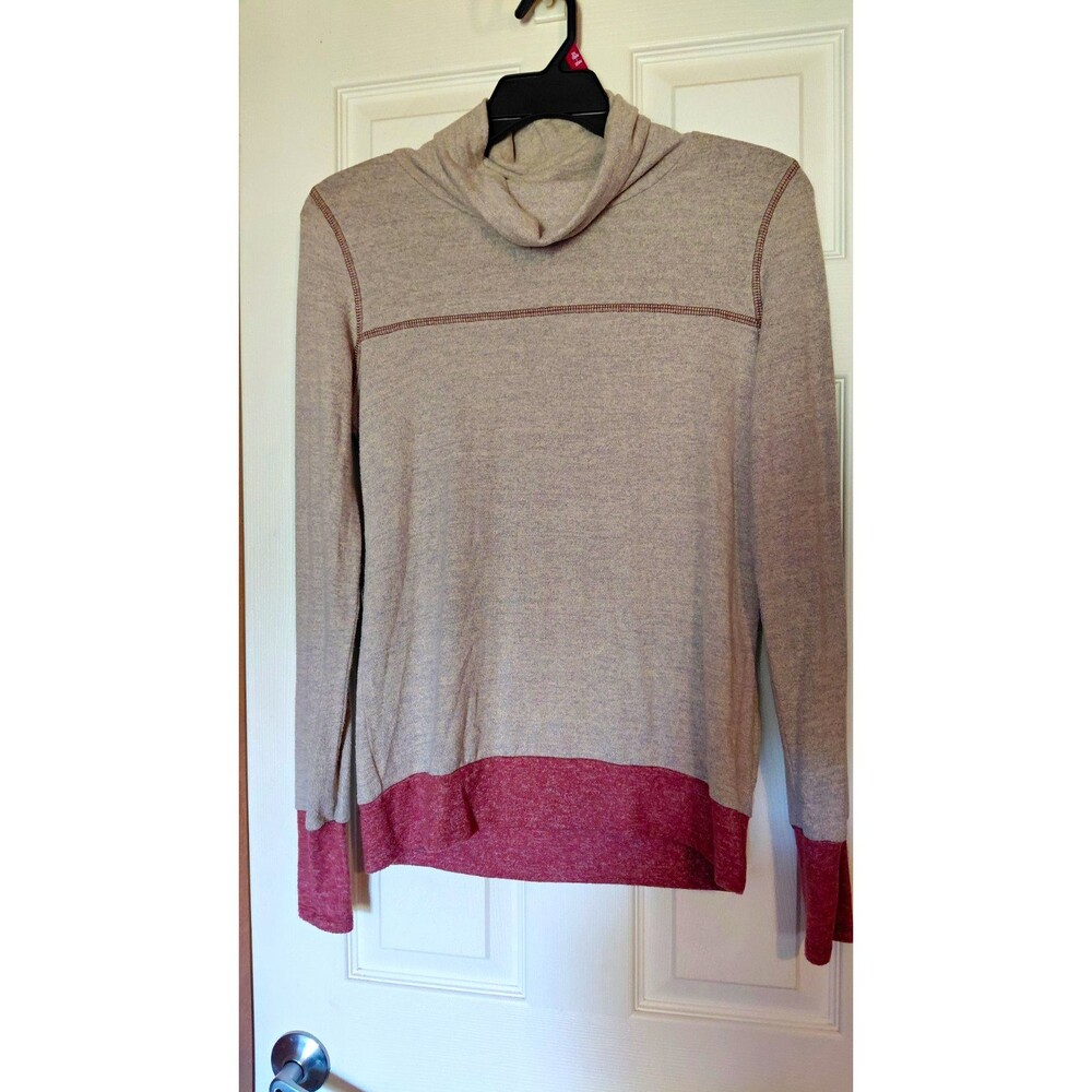 Vanilla Bay Women's Gray Red Colorblock Cowl Neck Pullover Sweater S